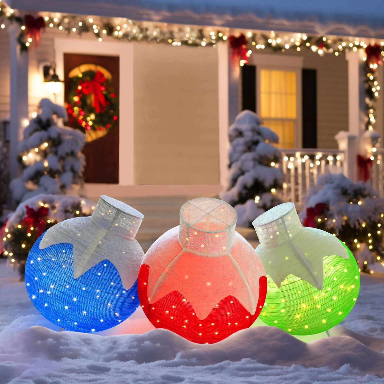 VEIKOUS 35 in. H Warm White LED Ball Pop Up Ornament Christmas Holiday Yard Decoration (3-Piece)
