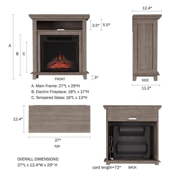 27 in. Freestanding Electric Fireplace TV Stand in Gray