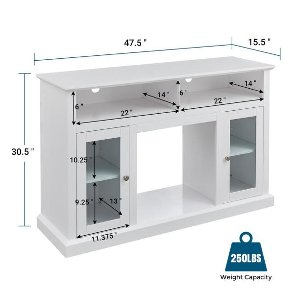 47.5 in. TV Stand Cabinet Sideboard with Electric Fireplace White Fits TV's Up to 55 in. with Ajustable Shelves