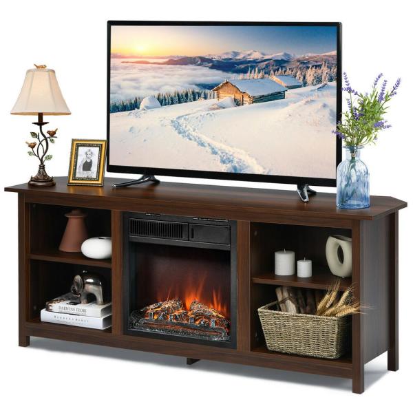 58 in. Fireplace TV Stand with 18 Electric Fireplace Up to 65 in. Coffee (2-Tier)