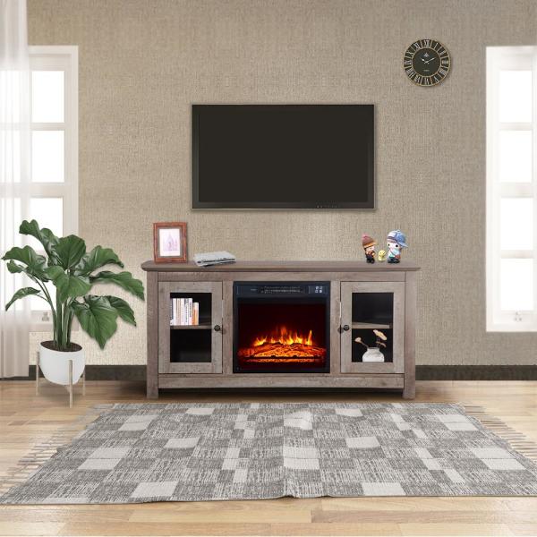 51 in. Freestanding Wooden Electric Fireplace TV Stand with Remote Control in Wood Color