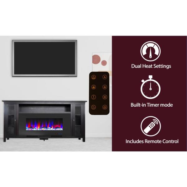 Somerset 70 in. Black Electric Fireplace TV Stand in Multi-Color with LED Flame Driftwood Log Display and Remote Control