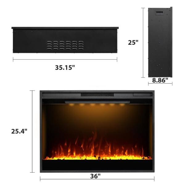 36 in. Wall-Mounted Glass Electric Fireplace TV Stand in Black