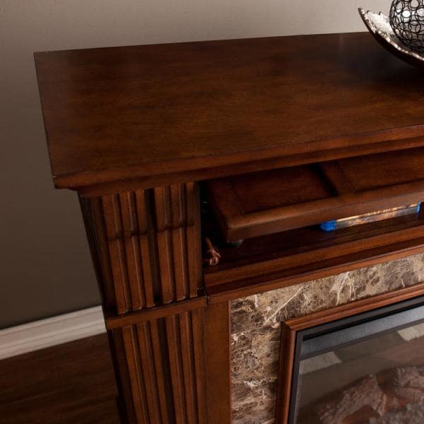 Rochester 48 in. Faux Stone Electric Fireplace TV Stand in Whiskey Maple