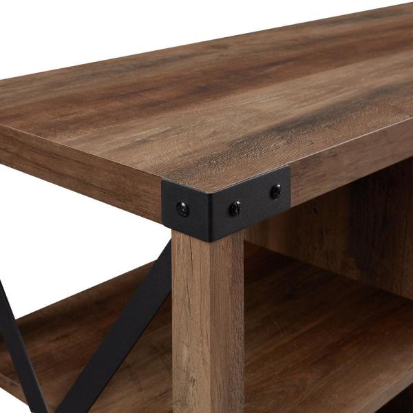 60 in. Reclaimed Barnwood Composite TV Stand Fits TVs Up to 65 in. with Electric Fireplace