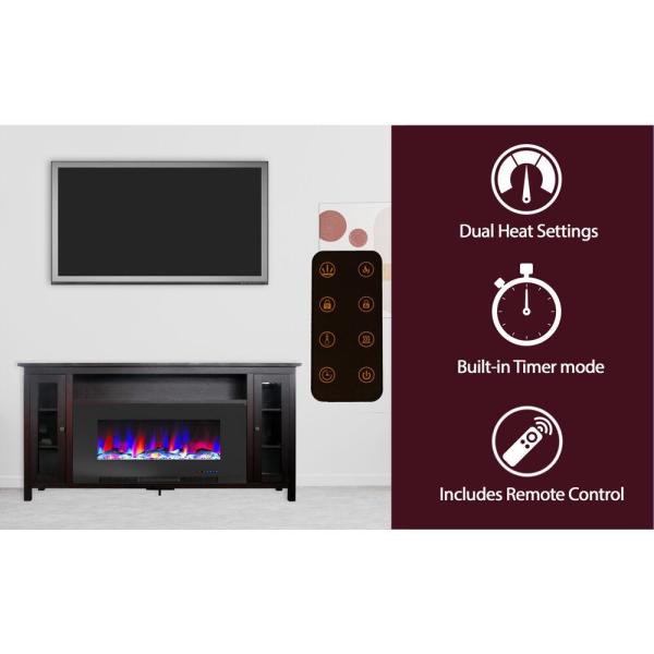 Somerset 70 in. Electric Fireplace TV Stand in Mahogany with Multi-Color LED Flames