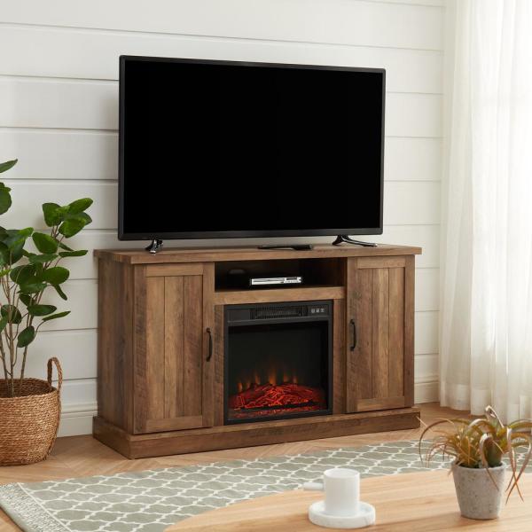 48 in. Freestanding Wooden Electric Fireplace TV Stand in Rustic Oak