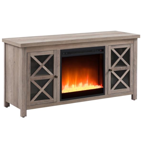 Colton 47.75 in. Gray Oak TV Stands with Crystal Fireplace Insert