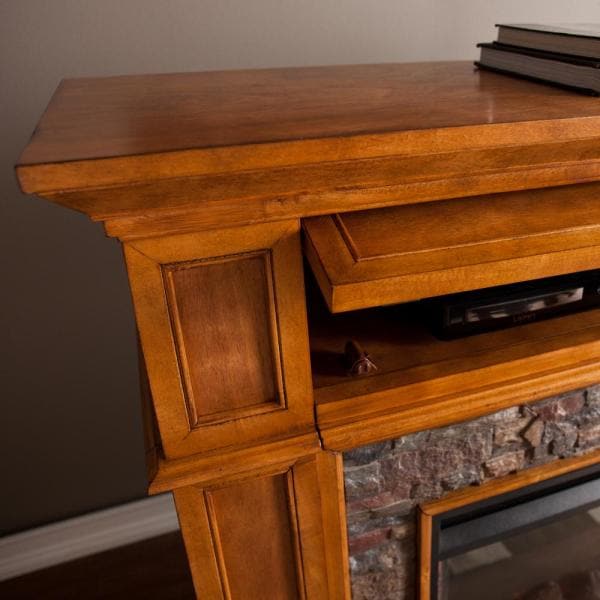 Auburn 45.5 in. Faux Stone Media Electric Fireplace TV Stand in Brown Sienna