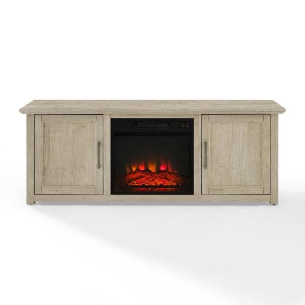 Camden Frosted Oak 58 in. Low Profile TV Stand with Fireplace Fits 60 in. with Cable Management