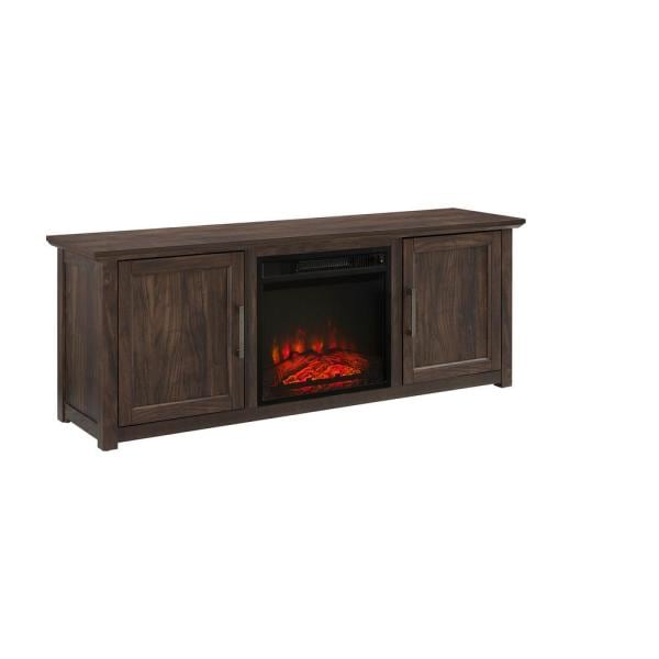 Camden Dark Walnut 58 in. Low Profile TV Stand with Fireplace Fits 60 in. TV with Cable Management
