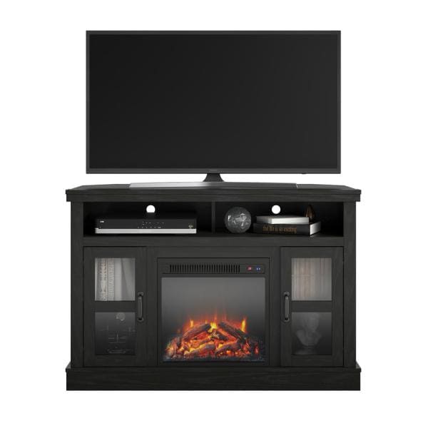 Helmsdale 47.2 in. Electric Corner TV Stand with Fireplace for TVs up to 54 in. Black Oak