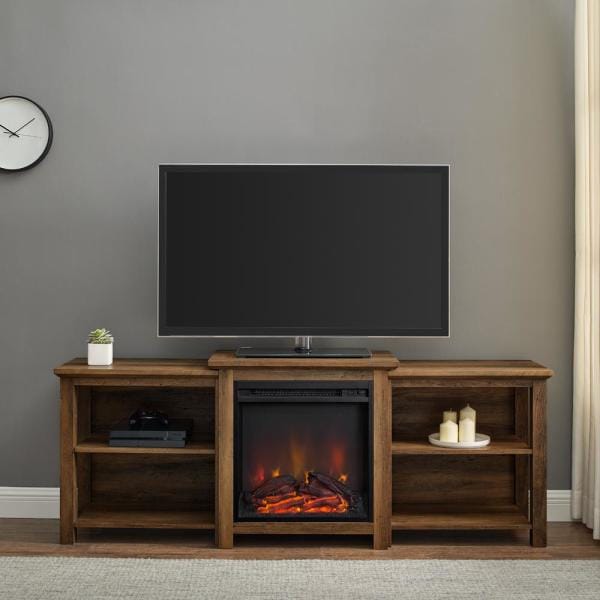 70 in. Reclaimed Barnwood Composite TV Stand Fits TVs Up to 78 in. with Electric Fireplace