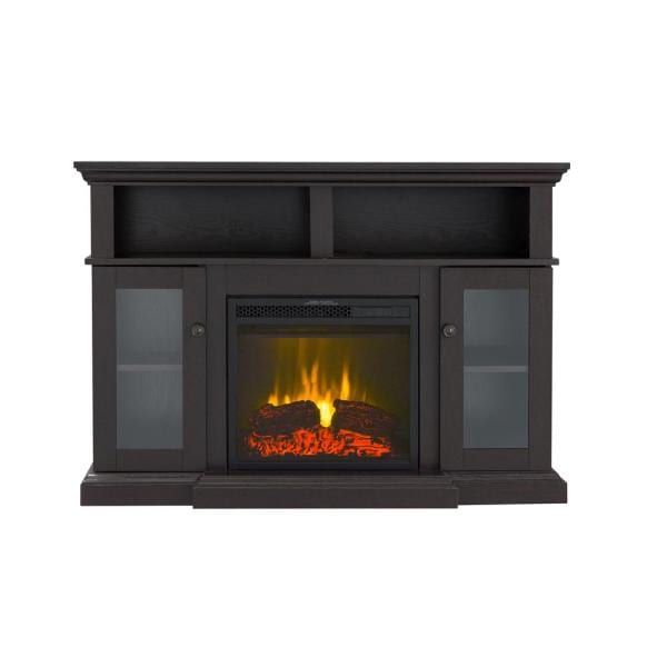 46 in. Media Electric Fireplace with Glass Cabinet Doors in Espresso