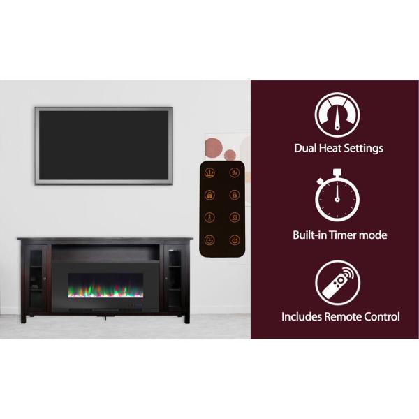 Somerset 70 in. Electric Fireplace TV Stand in Mahogany with Multi-Color LED Flames
