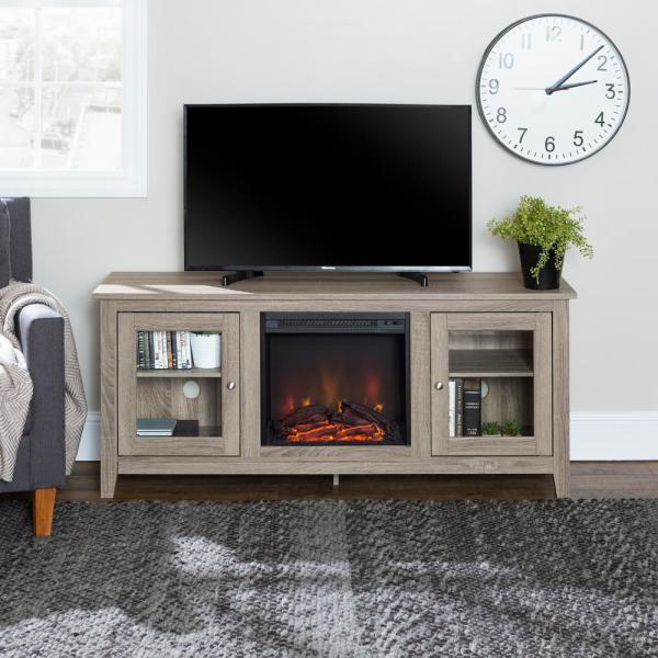 58" Traditional Electric Fireplace TV Stand - Driftwood