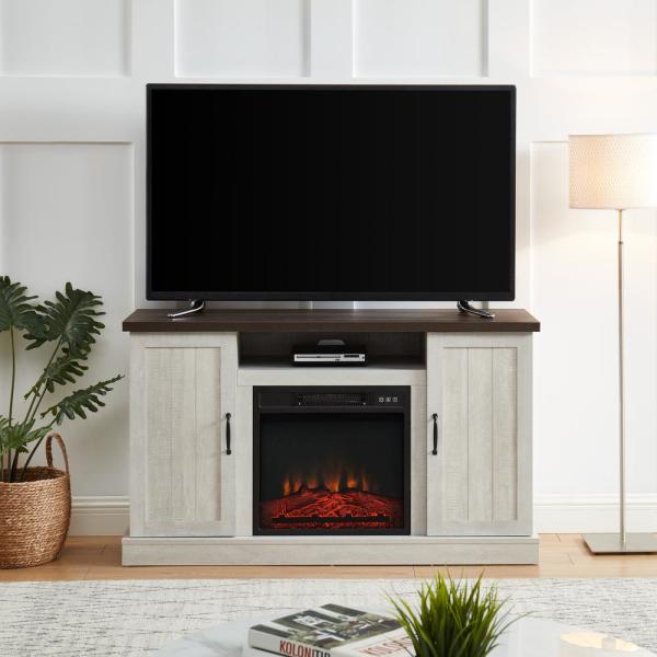 48 in. W Freestanding Wooden Storage Electric Fireplace TV Stand in White Fits TVs up to 55 in.