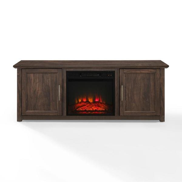 Camden Dark Walnut 58 in. Low Profile TV Stand with Fireplace Fits 60 in. TV with Cable Management