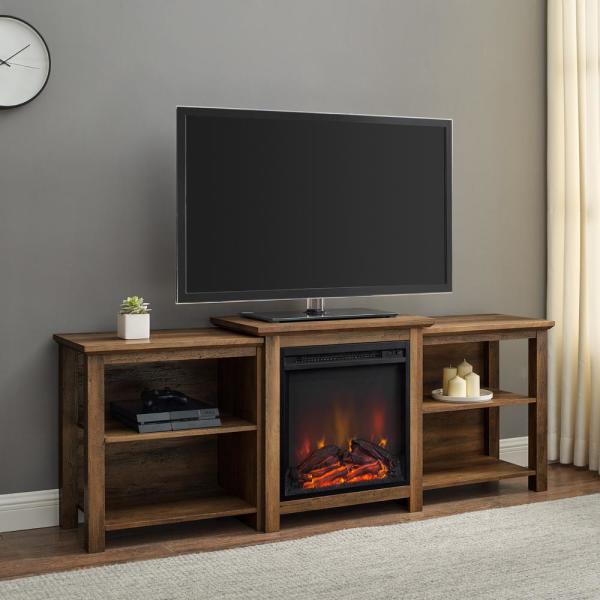 70 in. Reclaimed Barnwood Composite TV Stand Fits TVs Up to 78 in. with Electric Fireplace