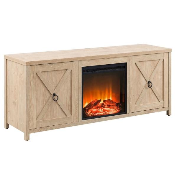 Granger 58 in. White Oak TV Stand with Log Fireplace Insert
