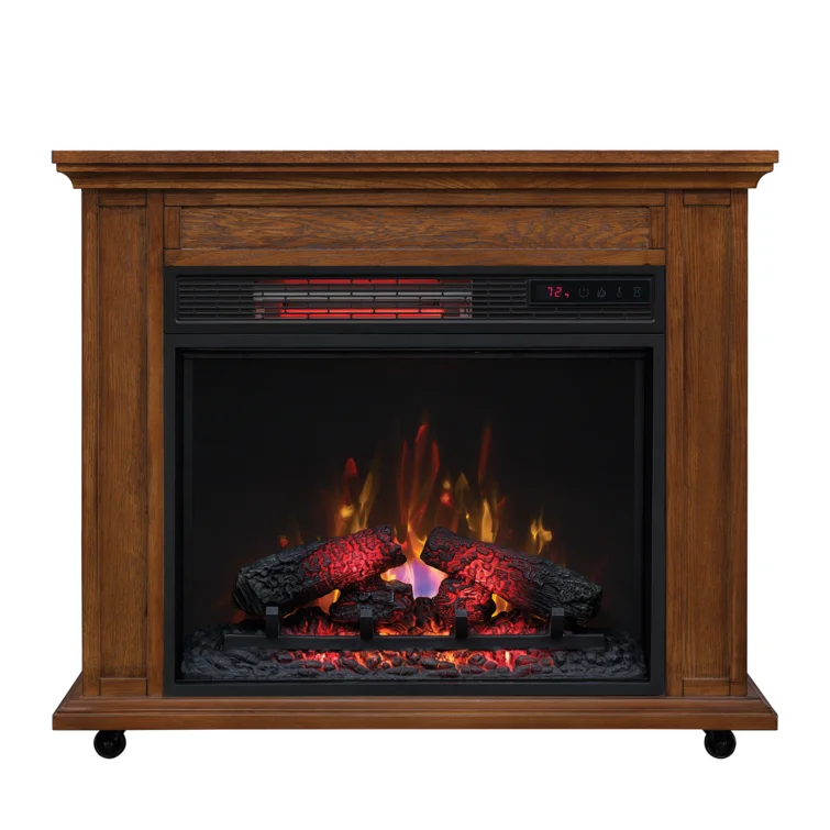 Duraflame Rolling Mantel with Infrared Quartz Electric Fireplace, Premium Oak