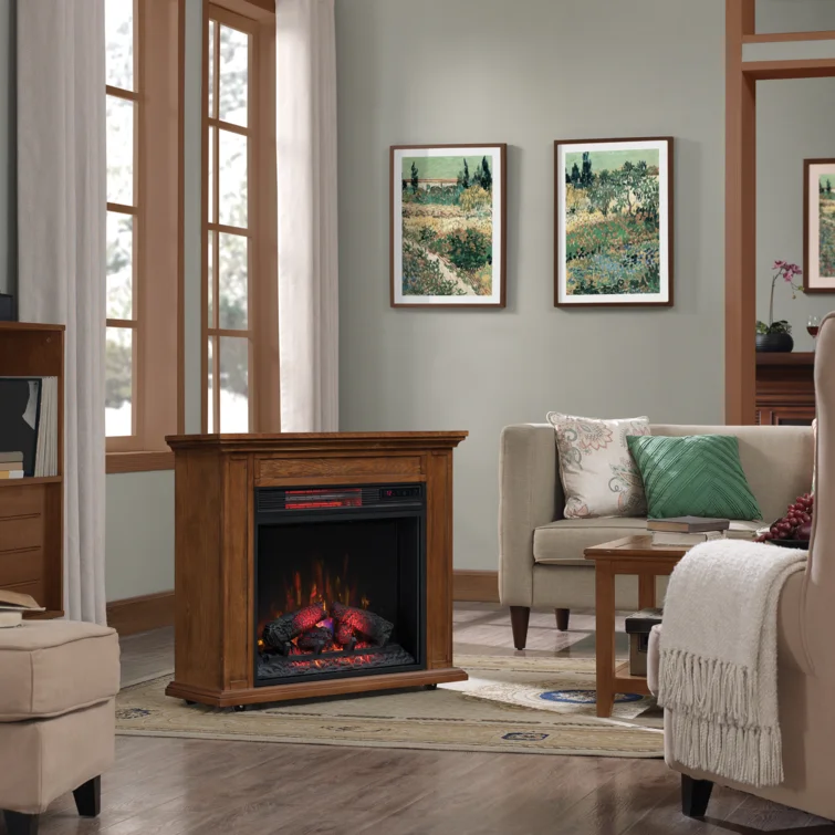 Duraflame Rolling Mantel with Infrared Quartz Electric Fireplace, Premium Oak