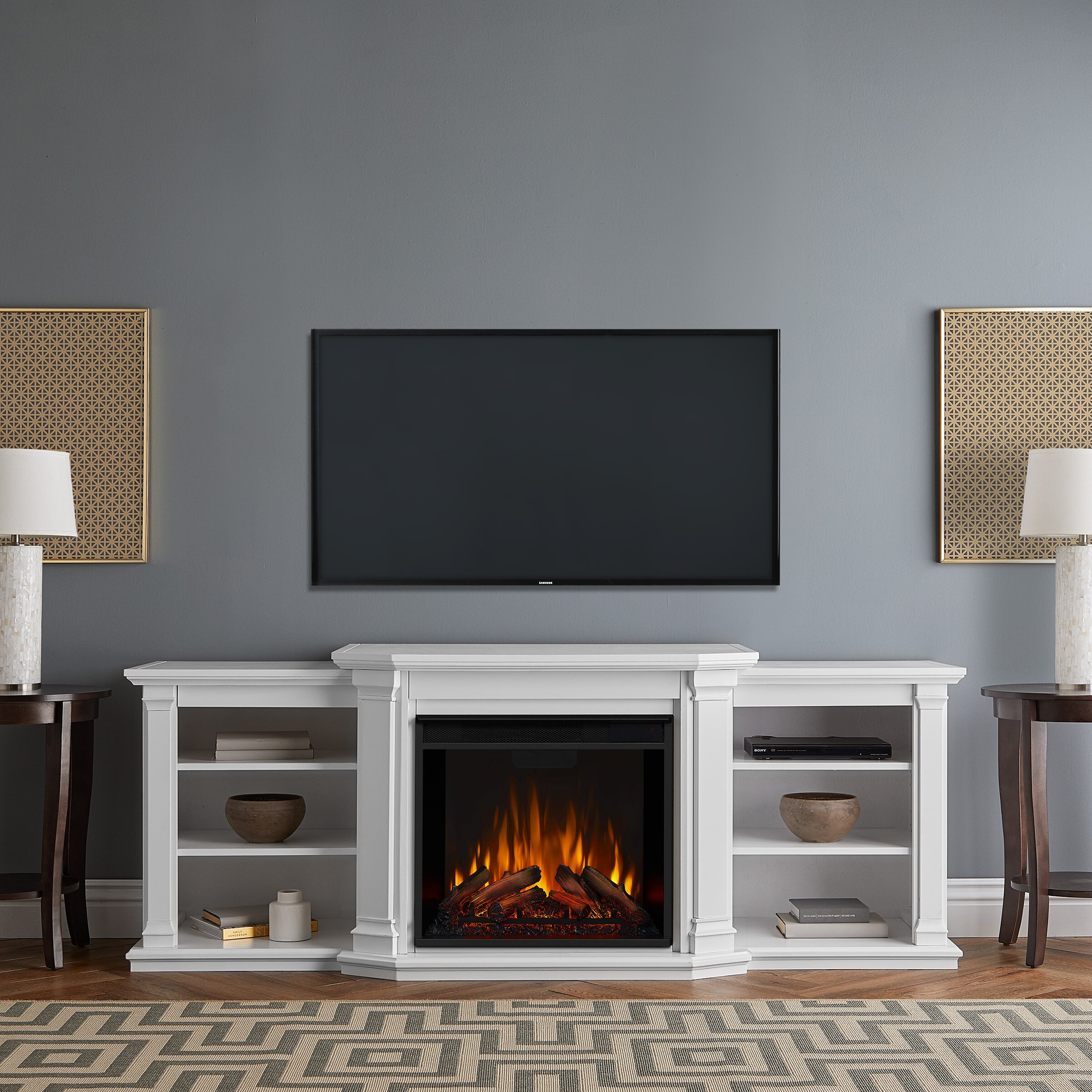 Valmont 74'' TV Stand with Fireplace with Electric Fireplace Included