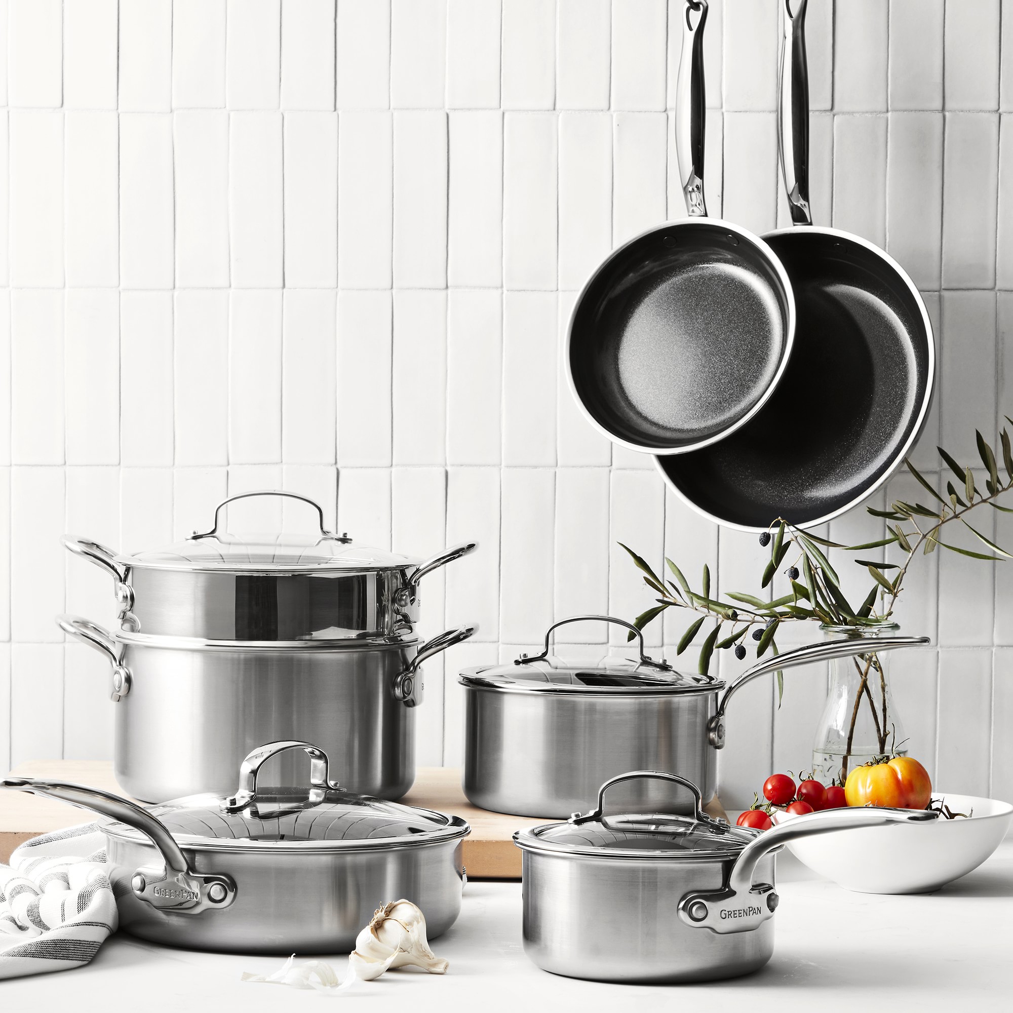 GreenPan™ Premiere Stainless-Steel Ceramic Nonstick 15-Piece Cookware Set