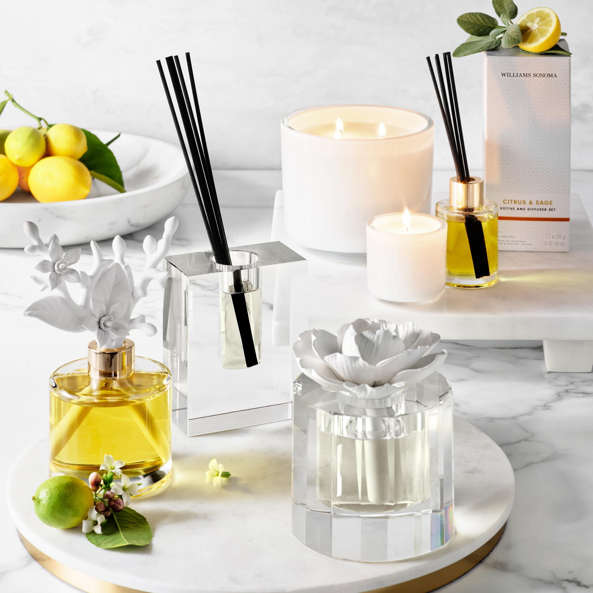 Williams Sonoma Crystal Block Diffuser and Refill Set, Bergamot and Oak