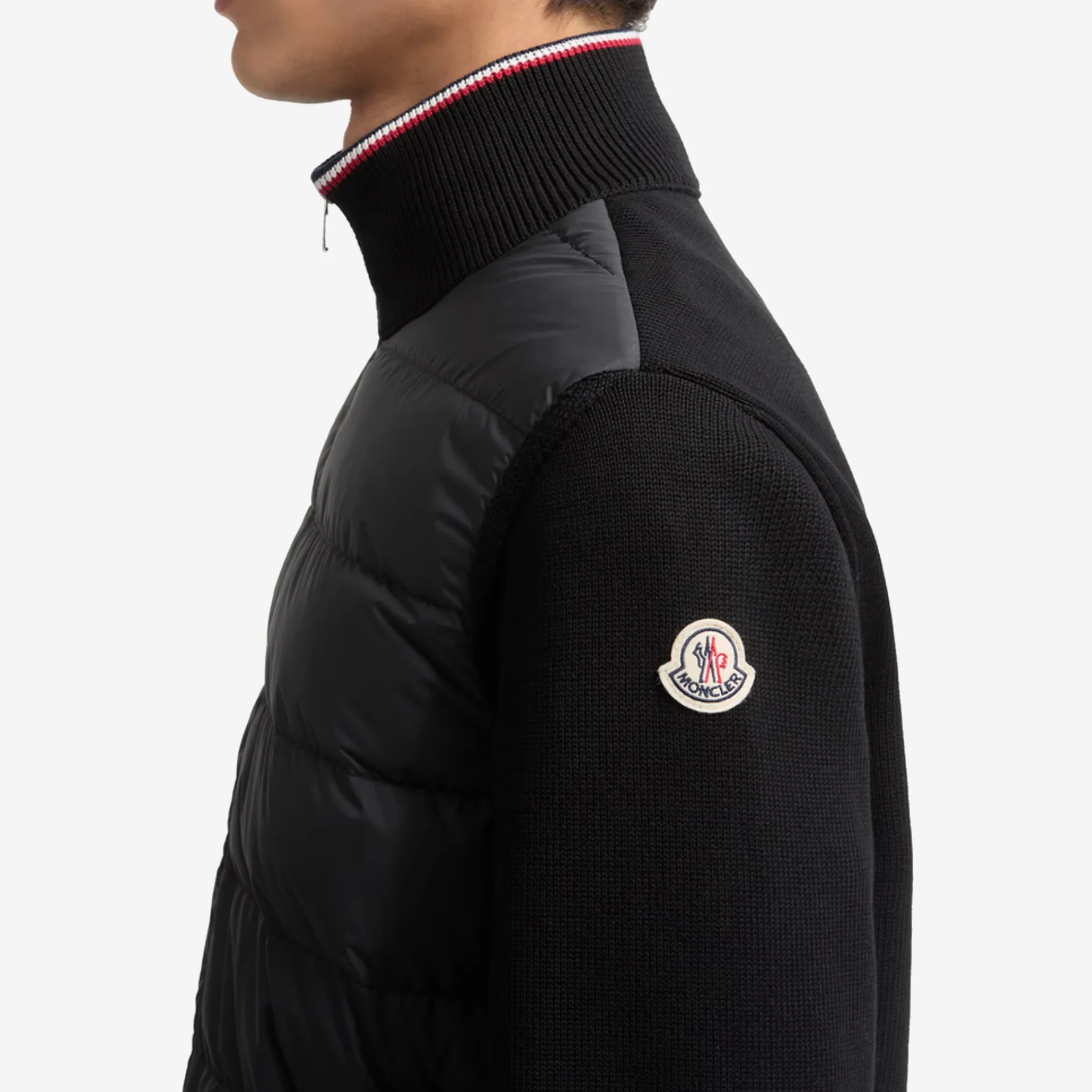 Moncler Padded Zip-Up Tricolour Trim Cardigan