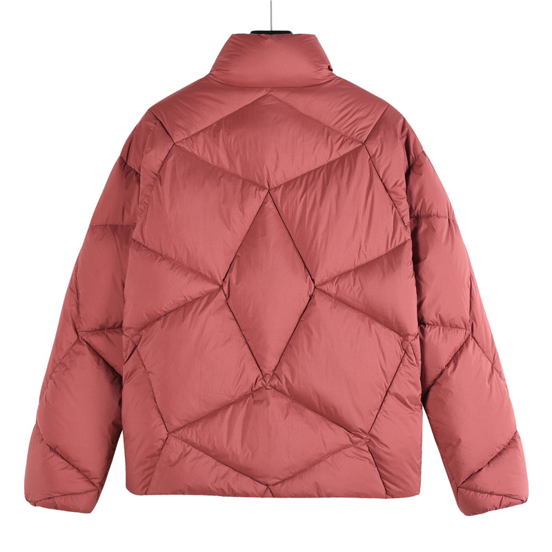 Mongkelai 2025 Vardar Autumn/Winter New Arrival – Diamond Quilted Stand-Collar Down Jacket, Unisex, Rose Red
