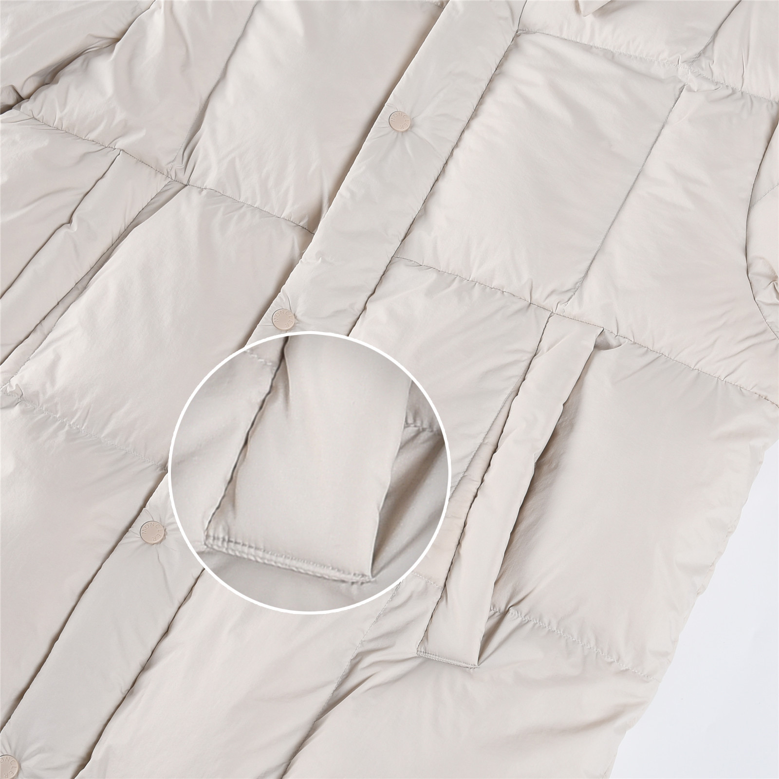 Mongkelai 25SS Alize Autumn/Winter New Arrival – Long Down Jacket with Large Logo, Thickened, Detachable Hood, Unisex Beige