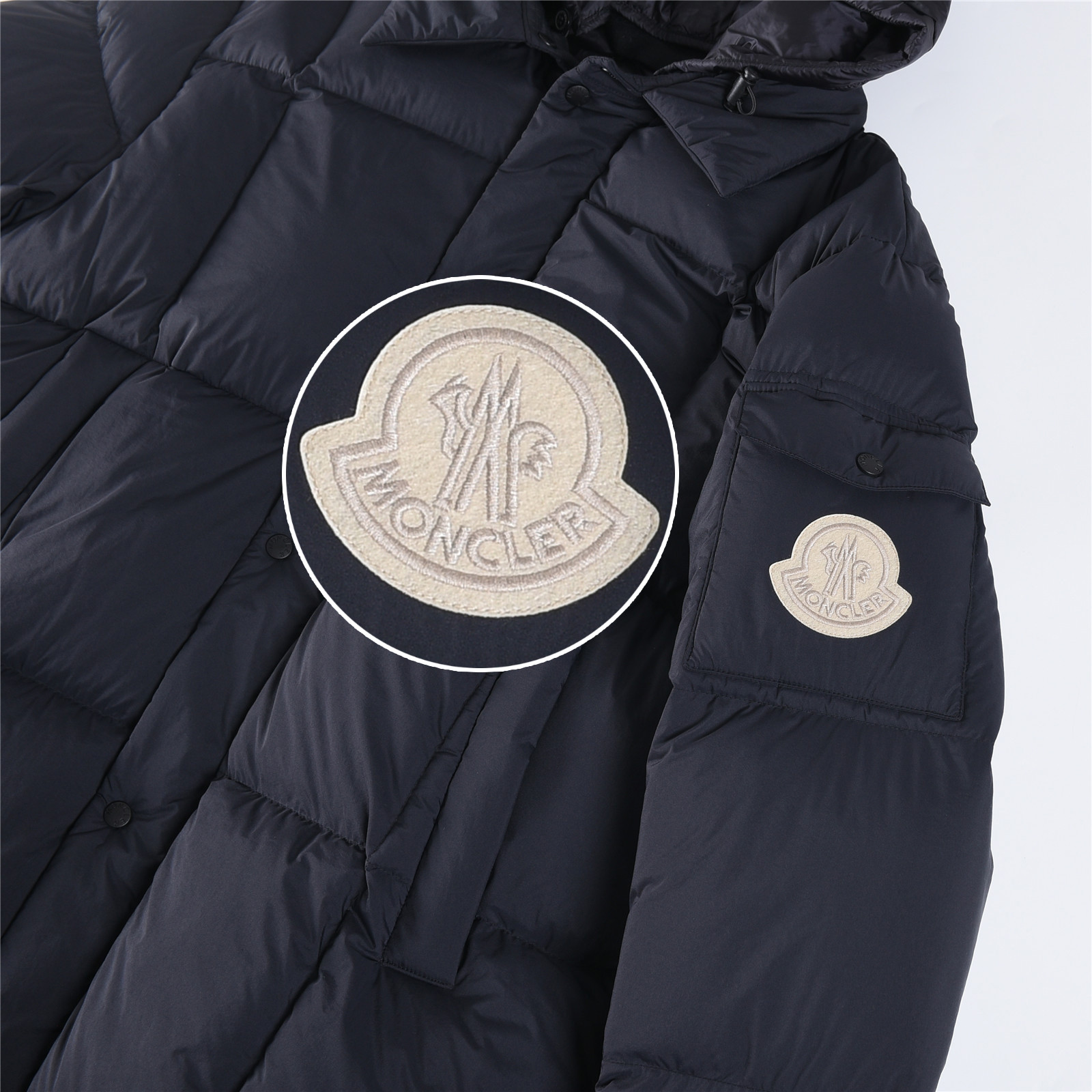 Mongkelai 25SS Alize Autumn/Winter New Arrival – Long Down Jacket with Large Logo, Thickened, Detachable Hood, Unisex Black