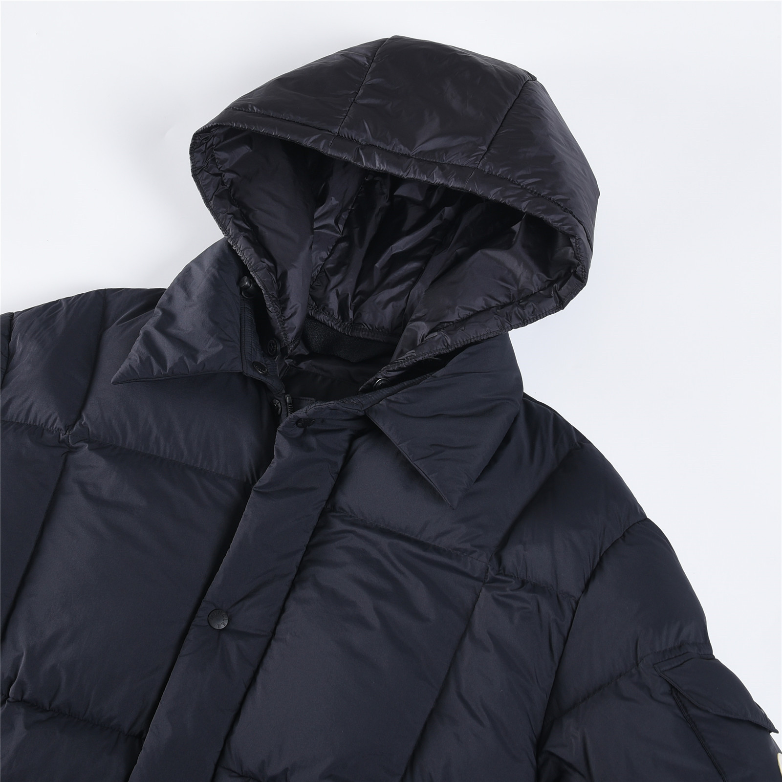 Mongkelai 25SS Alize Autumn/Winter New Arrival – Long Down Jacket with Large Logo, Thickened, Detachable Hood, Unisex Black