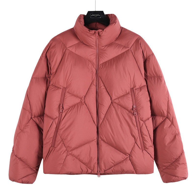 Mongkelai 2025 Vardar Autumn/Winter New Arrival – Diamond Quilted Stand-Collar Down Jacket, Unisex, Rose Red