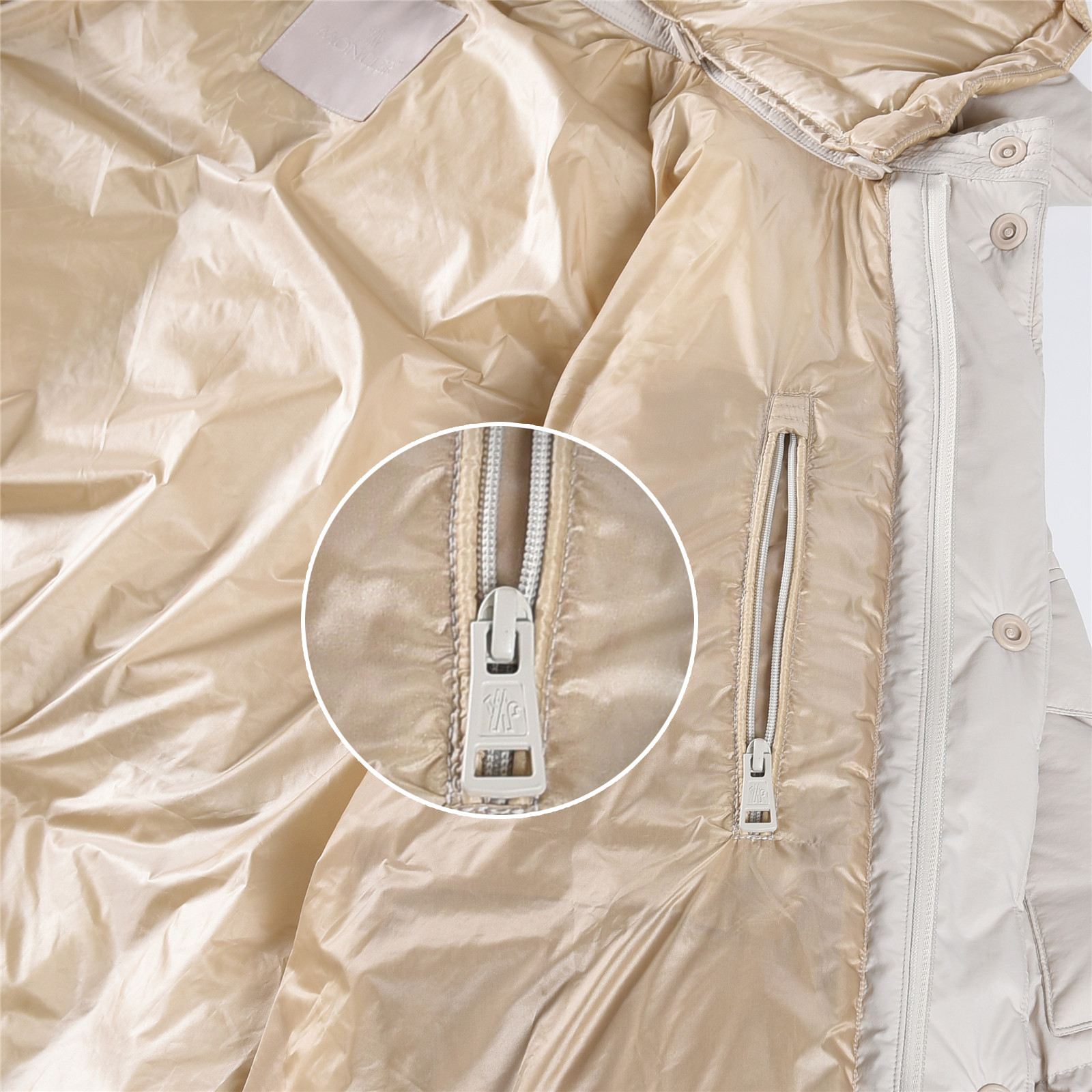 Mongkelai 25SS Alize Autumn/Winter New Arrival – Long Down Jacket with Large Logo, Thickened, Detachable Hood, Unisex Beige