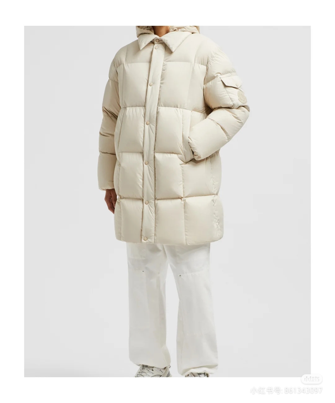 Mongkelai 25SS Alize Autumn/Winter New Arrival – Long Down Jacket with Large Logo, Thickened, Detachable Hood, Unisex Beige