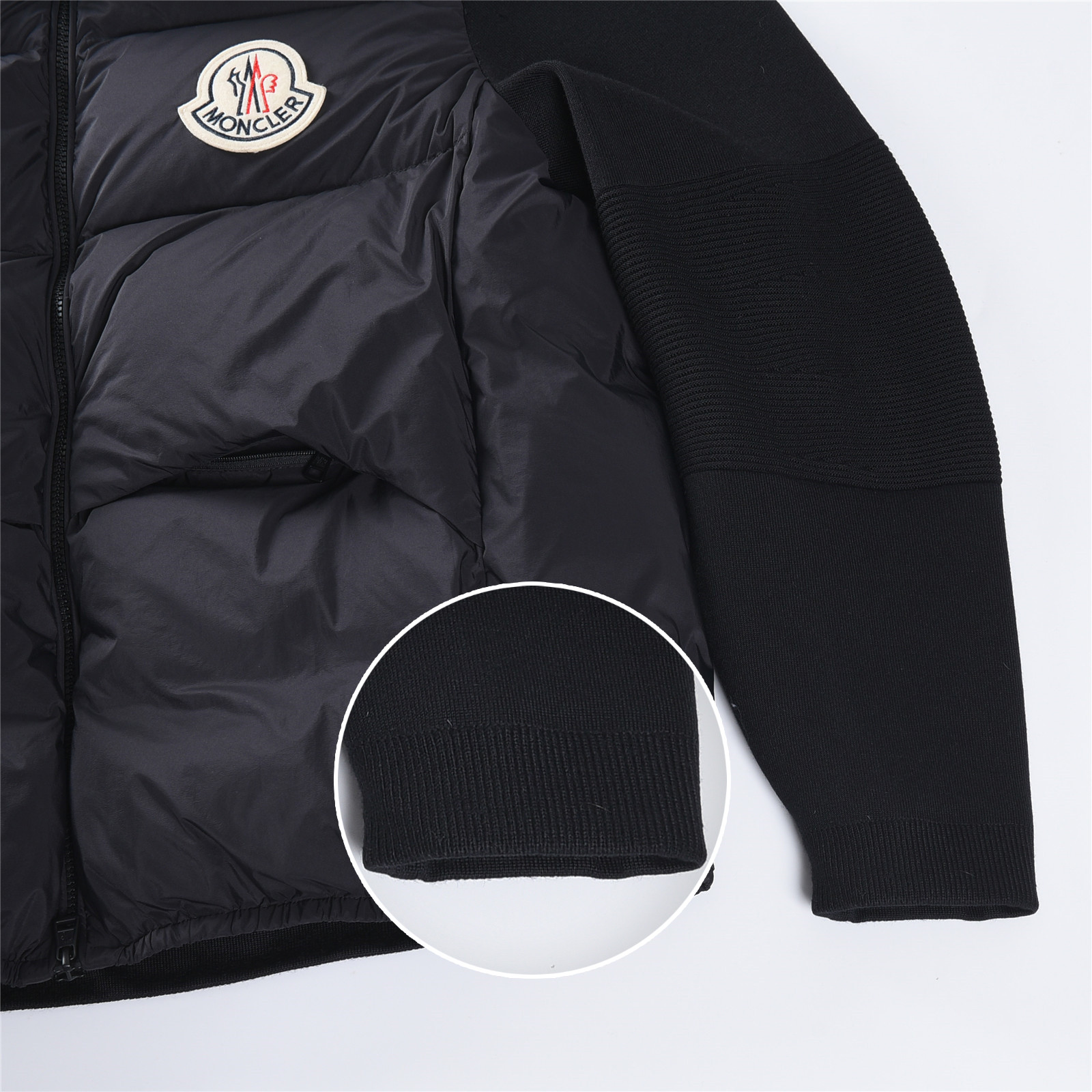 Padded Corduroy new autumn winter wool knit panel down jacket, thickened version black