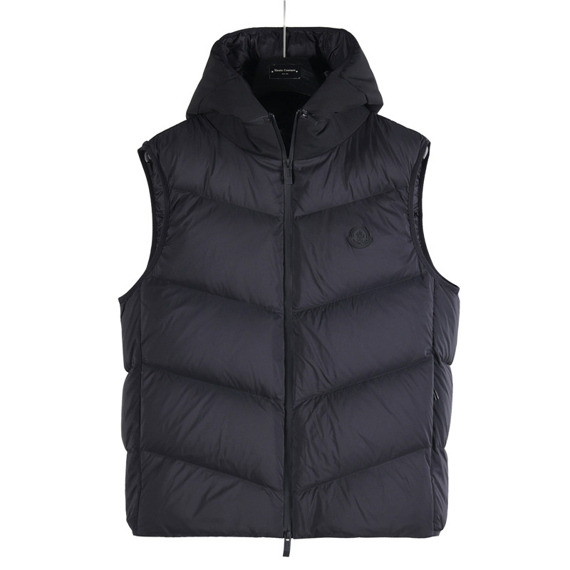 Moncler / Mongkelai 25SS Guersac Autumn/Winter New Arrival – Twill Hooded Down Vest with Detachable Hood, Luxury Casual Style, Unisex, Black