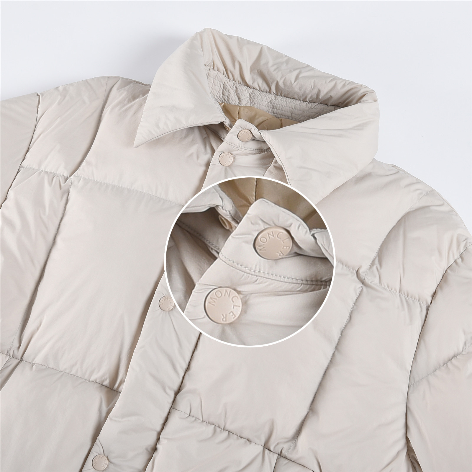 Mongkelai 25SS Alize Autumn/Winter New Arrival – Long Down Jacket with Large Logo, Thickened, Detachable Hood, Unisex Beige