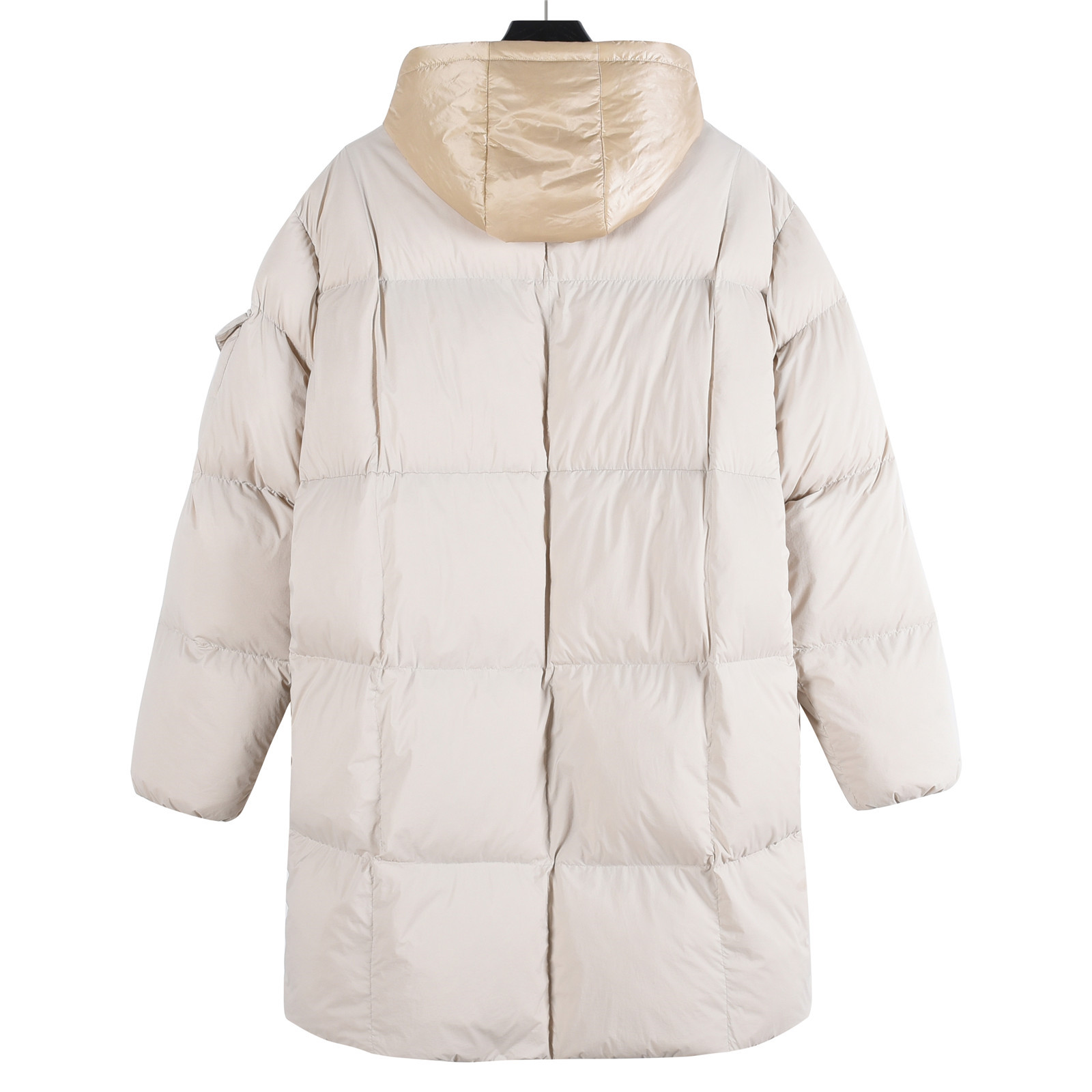 Mongkelai 25SS Alize Autumn/Winter New Arrival – Long Down Jacket with Large Logo, Thickened, Detachable Hood, Unisex Beige