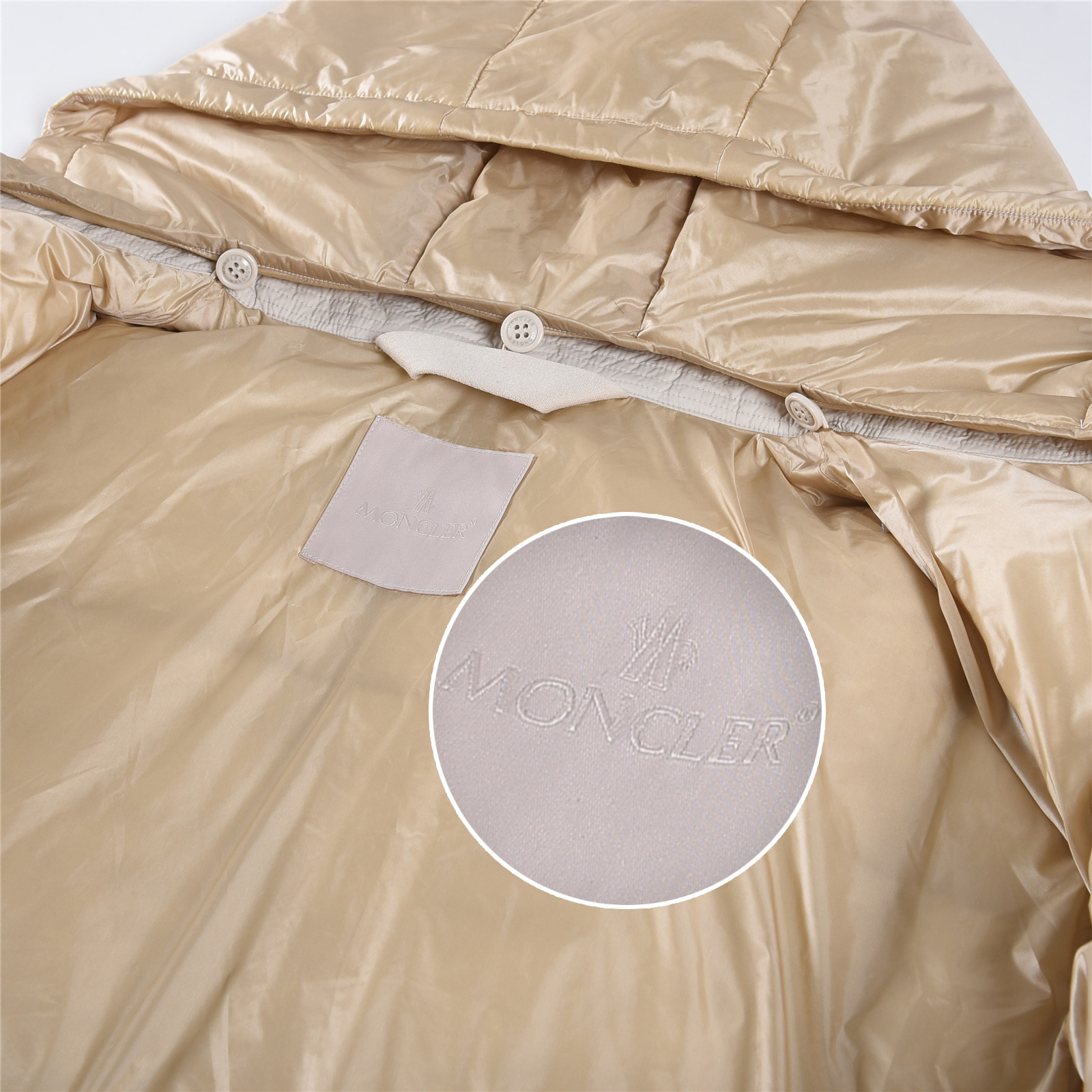 Mongkelai 25SS Alize Autumn/Winter New Arrival – Long Down Jacket with Large Logo, Thickened, Detachable Hood, Unisex Beige