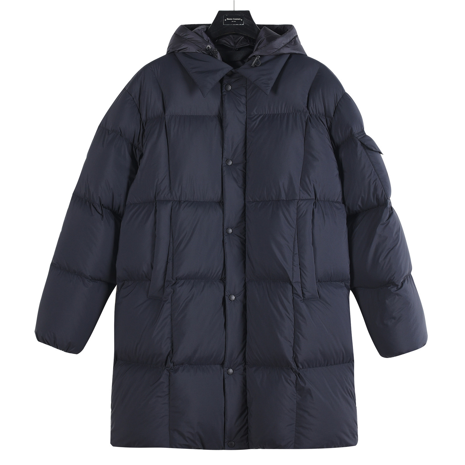 Mongkelai 25SS Alize Autumn/Winter New Arrival – Long Down Jacket with Large Logo, Thickened, Detachable Hood, Unisex Black