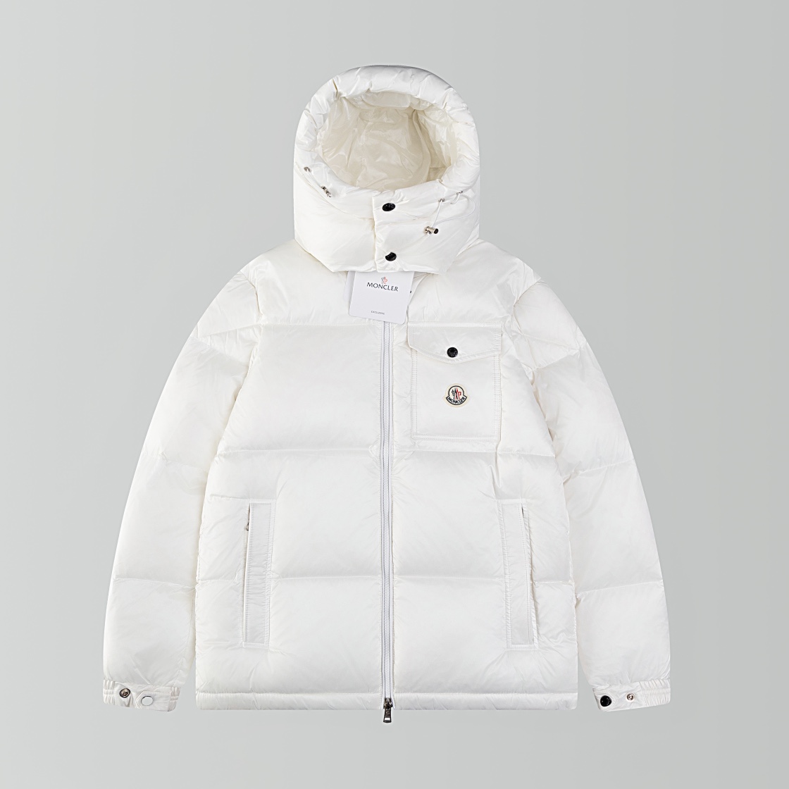 Moncler FWMontbeliard Fashion Down Jacket – Tricolor Stripe Double Zipper, Detachable Hood – White