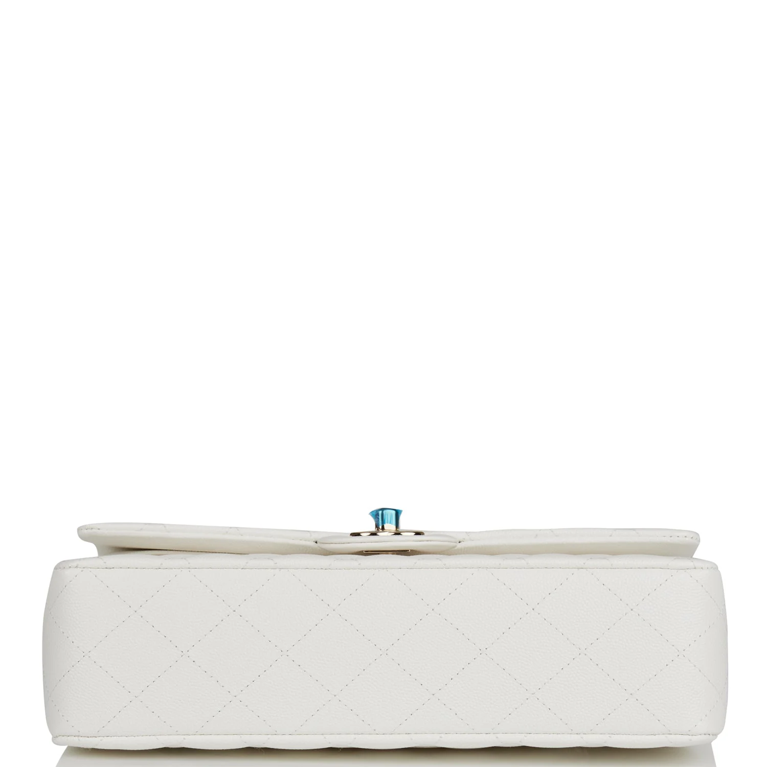 Chanel Medium Classic Double Flap Bag White Quilted Caviar Light Gold Hardware