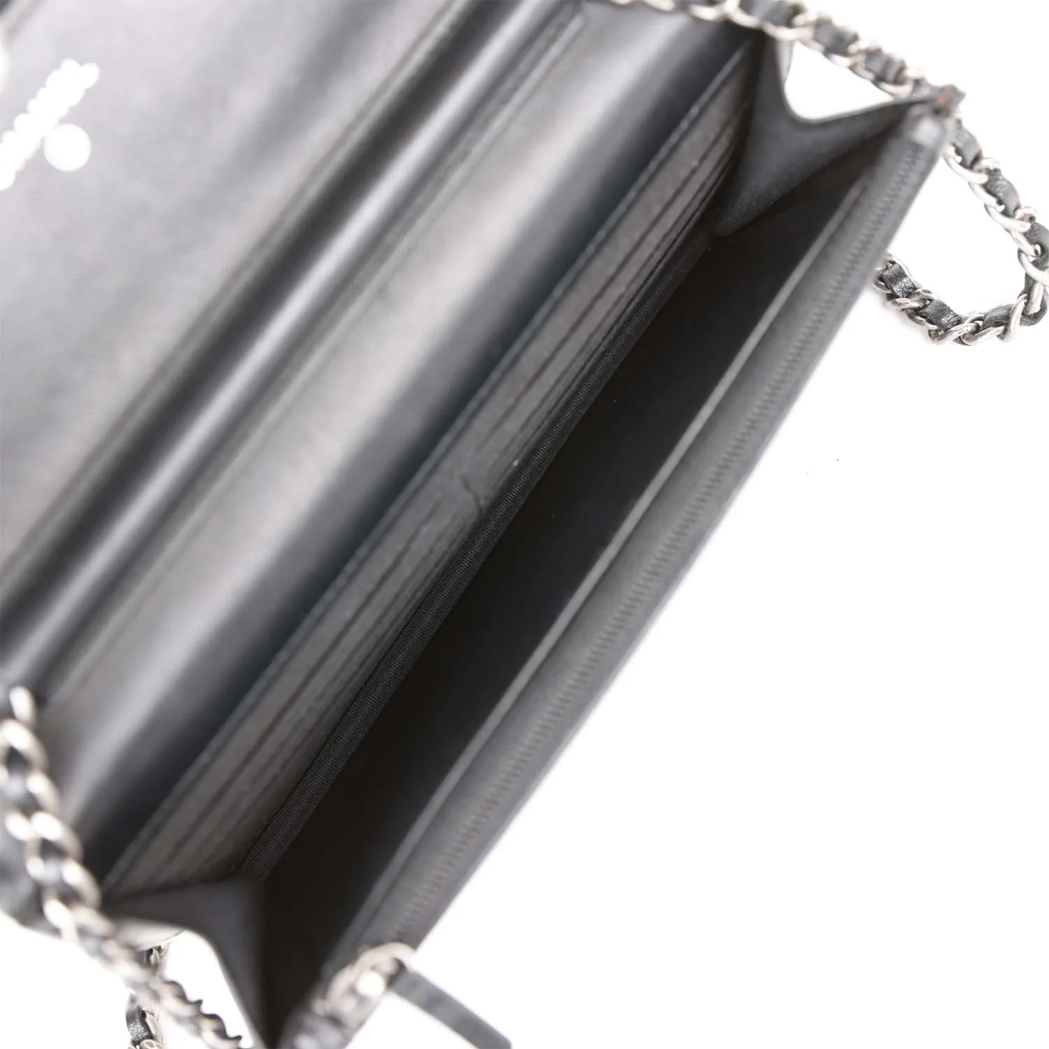 Pre-owned Chanel Wallet on Chain WOC Boy Black Lambskin Aged Silver Hardware