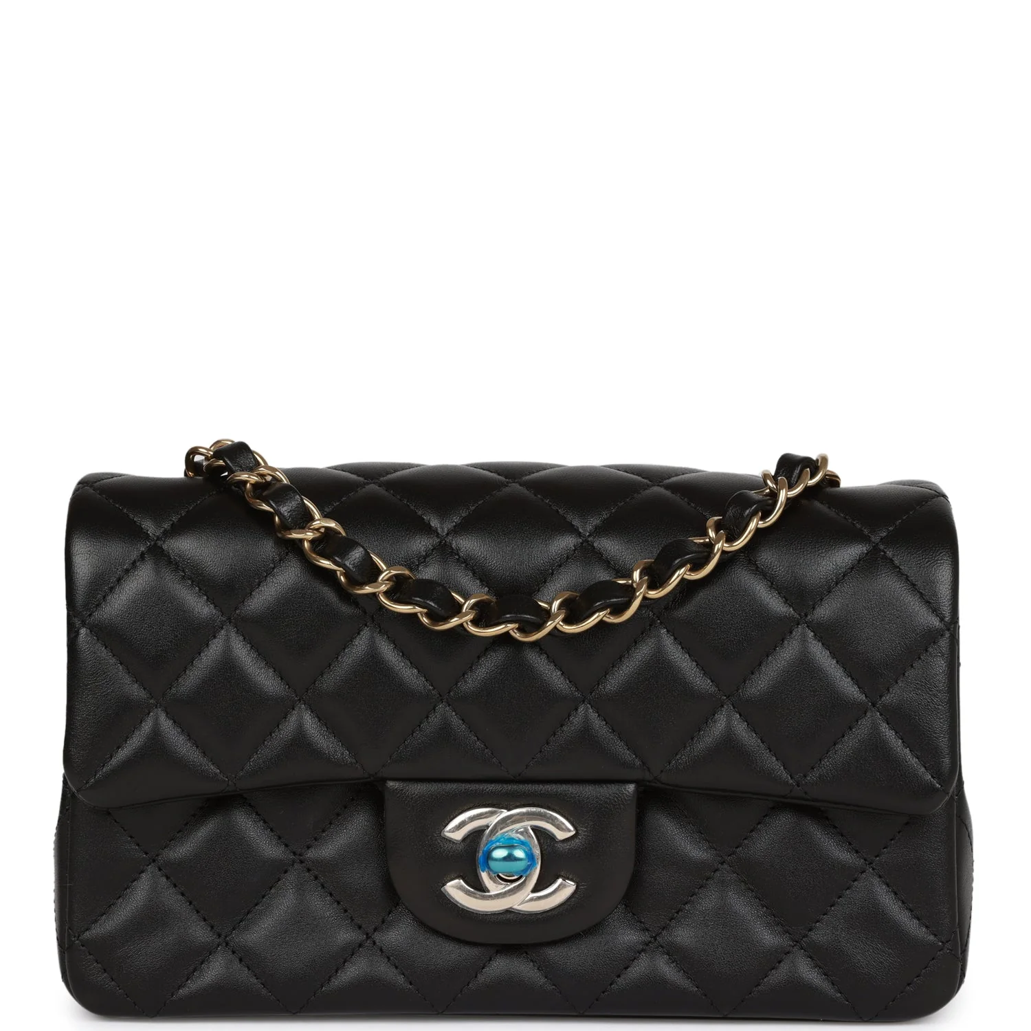 Chanel Mini Rectangular Flap Bag Black Lambskin Light Gold Hardware