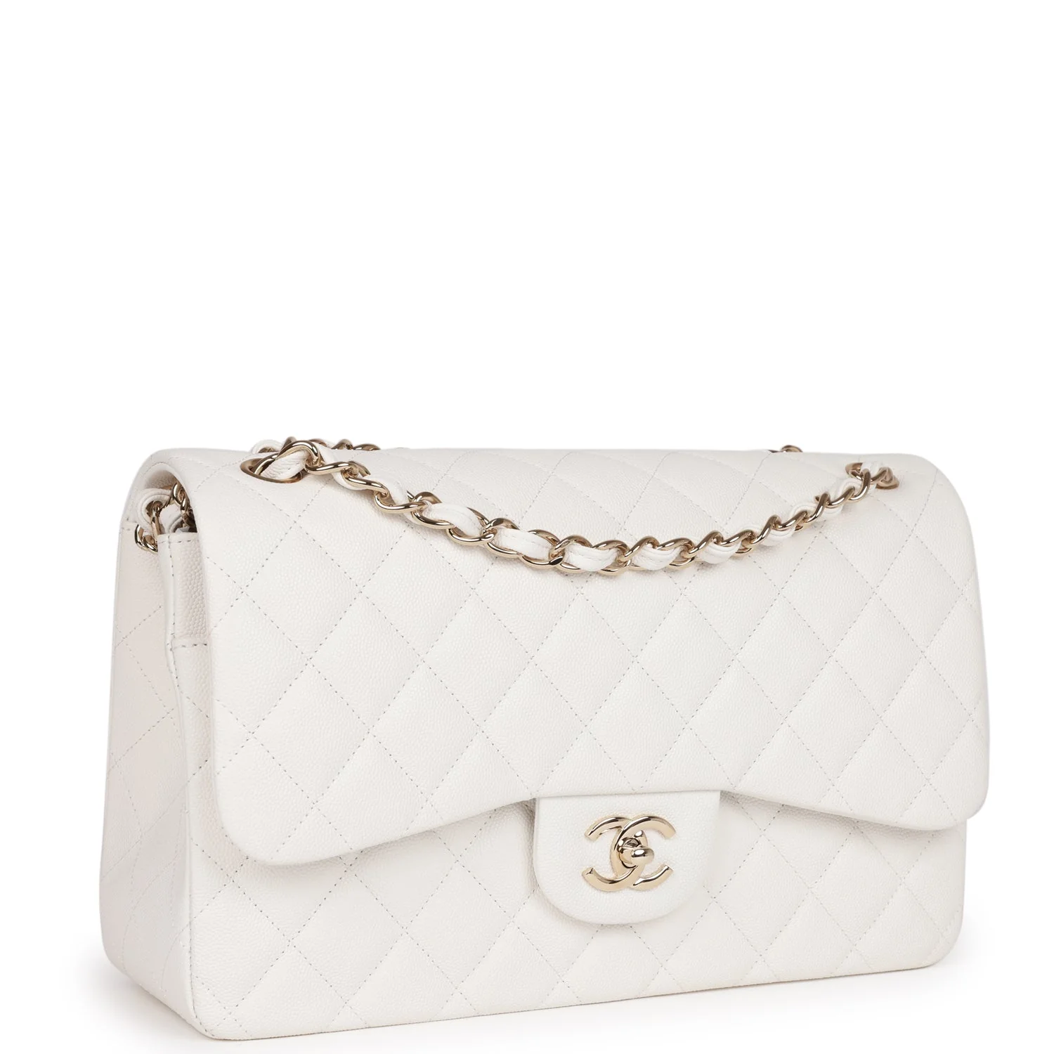 Chanel Jumbo Classic Double Flap Bag White Caviar Gold Hardware
