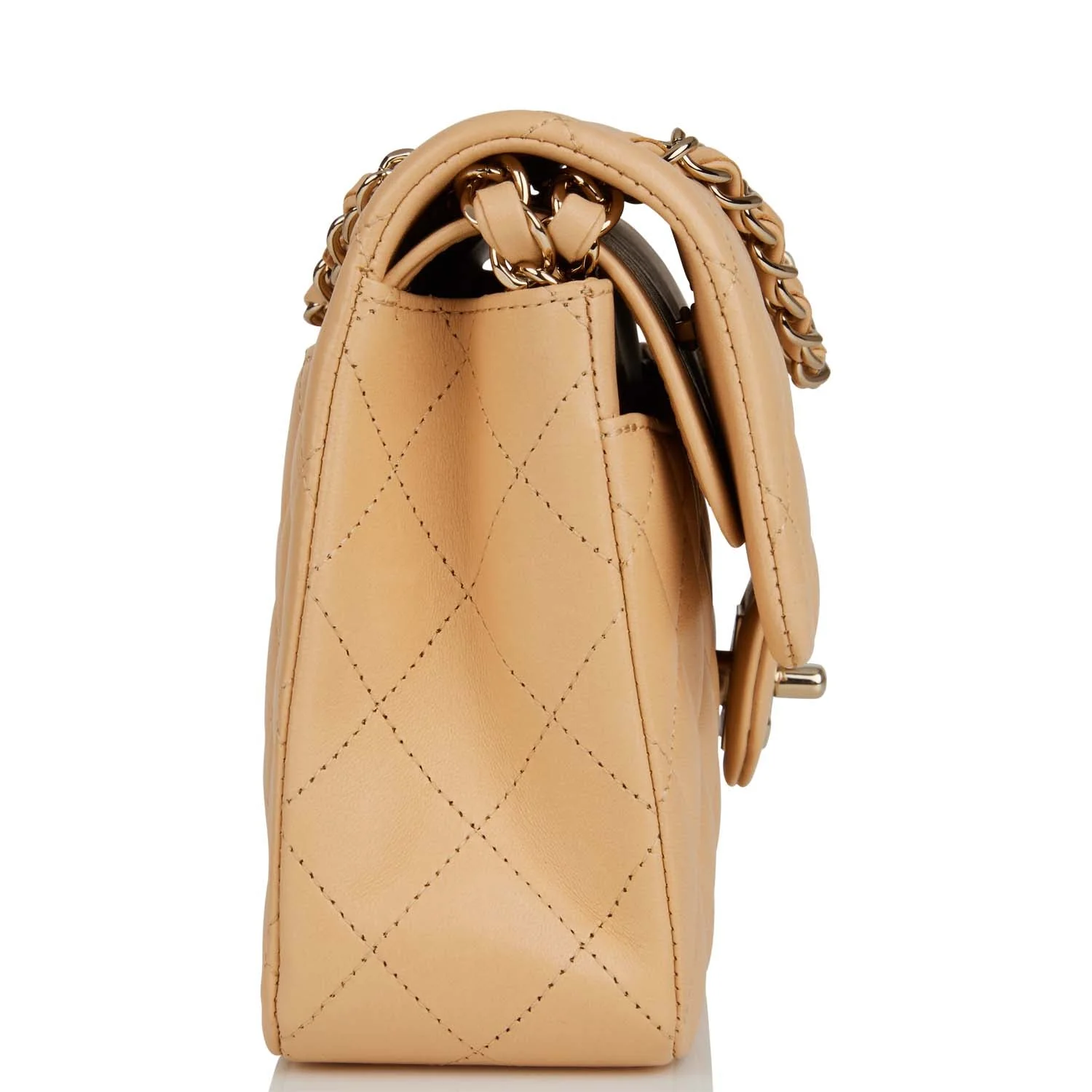 Chanel Small Classic Double Flap Beige Quilted Lambskin Light Gold Hardware