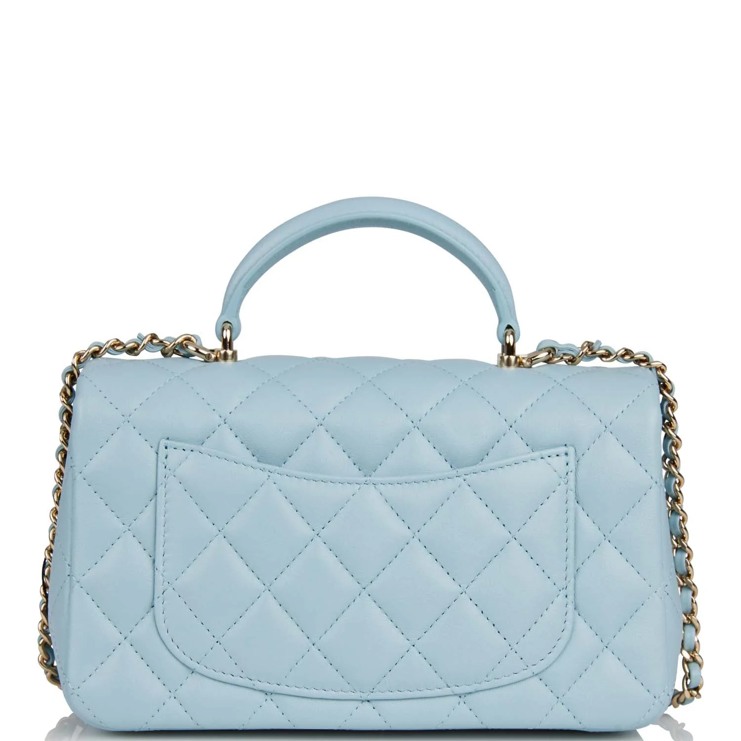 Chanel Mini Rectangular Flap with Top Handle Blue Lambskin Light Gold Hardware